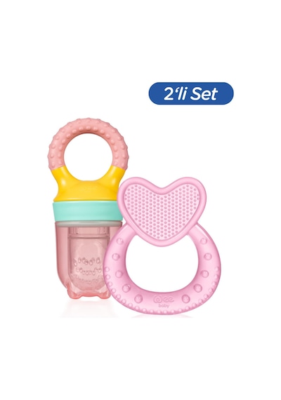 Wee Baby Meyve Süzgeci Ve Kalpli Diş Kaşıyıcı Bebek Diş Çıkarma Seti-kız Çok Renkli