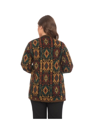 Uludağ Triko Kadın Etnik Desenli Cepli Kilim Hırka Çok Renkli