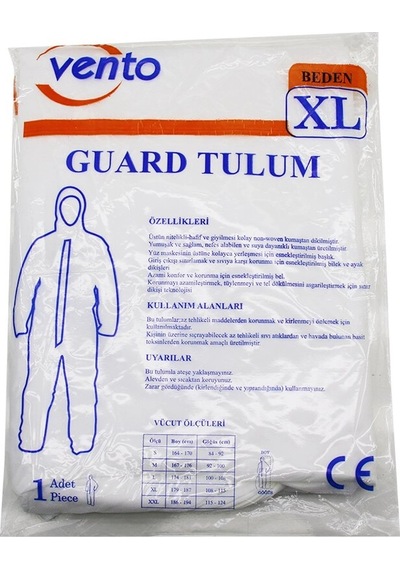 Vento Xl Guard Koruyucu Tulum Beyaz - Hafif - Non-woven Kumaş Boy: 179-187cm - Göğüs: 108-115cm 546