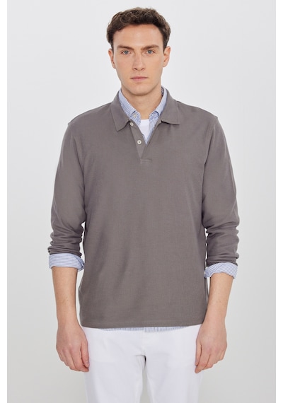 AC&Co / Altınyıldız Classics Erkek Vızon %100 Pamuk Slim Fit Dar Kesim Polo Yaka Jakarlı Triko Tişört Vizon