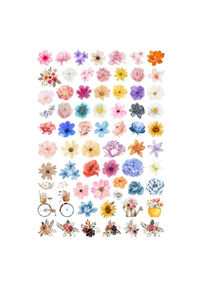66 Adet Fairycore Çiçek Sticker Seti - Etiket Seti Scrapbook Bullet Journal Çok Renkli