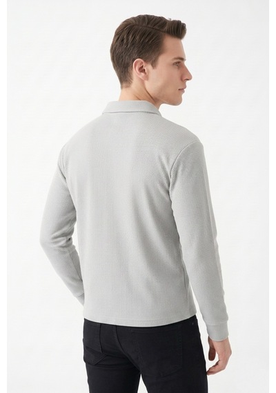 Opınıon Erkek Spor Polo Yaka Petek Dokulu Sweatshırt Bgl-st05442 A.gri