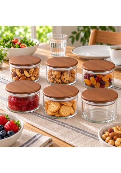 Akasya Kapaklı Cam Kavanoz 450 Ml- Altılı Set Kahverengi