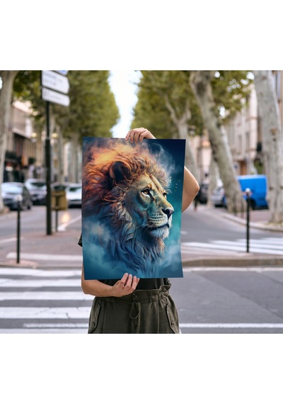 Çerçevesiz Poster Aslan Temalı, Dijital Baskı Poster Aslan, Ofis, Salon Dekorasyon