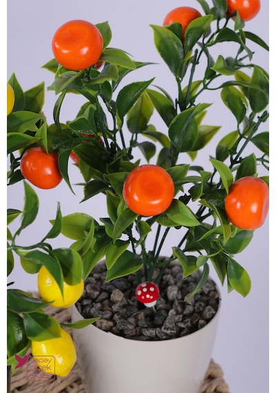 Yapay Çiçek Sitesi Plastik Saksıda Yapay Mini Limon & Mandalina Tanzimi 2 Li Set 33 Cm Çok Renkli