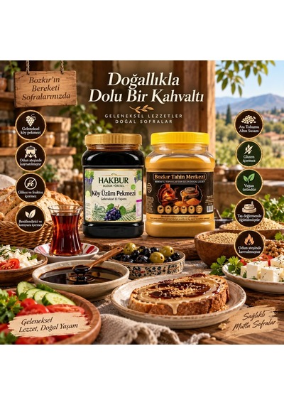 Bozkır Tahin Merkezi Yerli Ata Tohumu Altın Susam Tahini net 935 G + Köy Üzüm Pekmezi 950 G