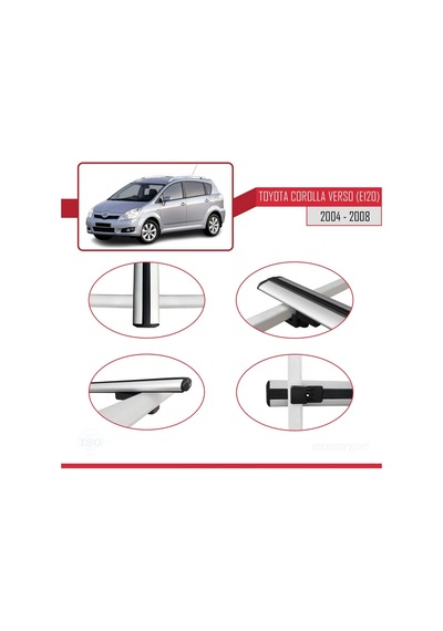Toyota Corolla Verso E120 2004-2008 Arası İle Uyumlu Basic Model Ara Atkı Tavan Barı Gri 3 Adet