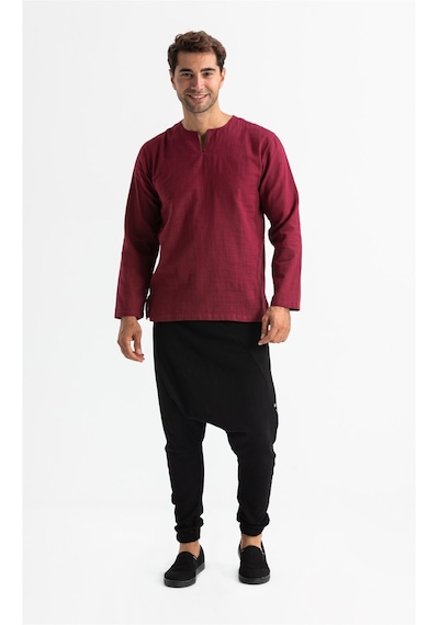 Uzun Kol Şile Bezi Bisiklet Yaka Erkek Tshirt Koyu Bordo 3068 Koyu Bordo