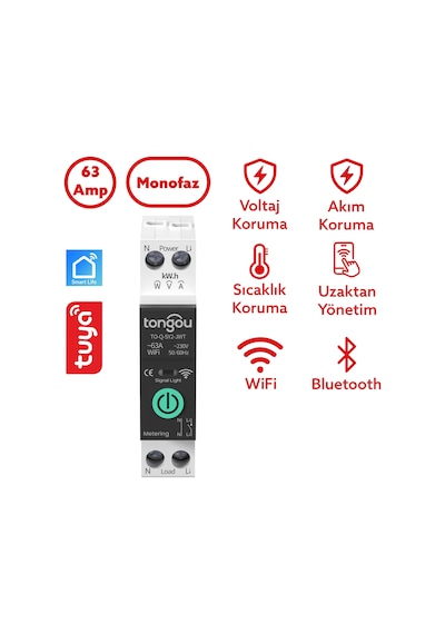 Tongou Akıllı Voltaj Ve Akım Koruma Rölesi - Sıcaklık Korumalı -wifi Özellikli Çift Kutuplu Monofaz