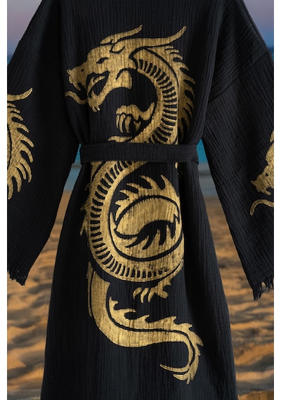 Varol Organik %100 Pamuk Kimono Yaka Sabalık Bornoz - Viserion Sarı