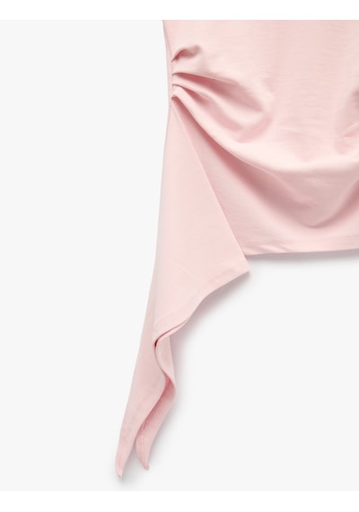Koton Modal Kumaş Slim Fit Bisiklet Yaka Kısa Kollu Asimetrik Tişört Pembe 7wal10313ık Gül