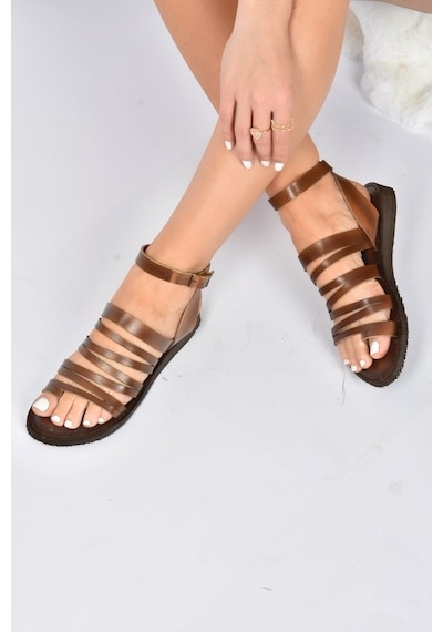 Fox Shoes Taba Hakiki Deri Kadın Sandalet K374680403