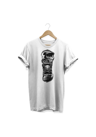 Üç Maymun Baskılı Beyaz T-shirt Beyaz