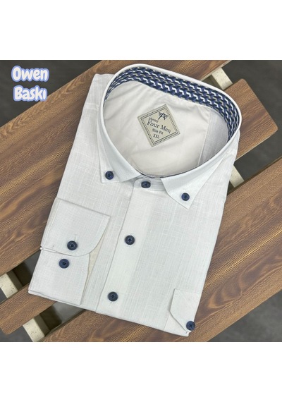 Slim Fit Pamuklu Uzun Kollu Cepsiz Spor Gömlek Slim Fit Kalıp Ekru