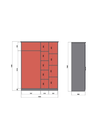 Adelya Ledli Genç Odası - 3 Kapaklı Dolap, Karyola, Komodin Renkli