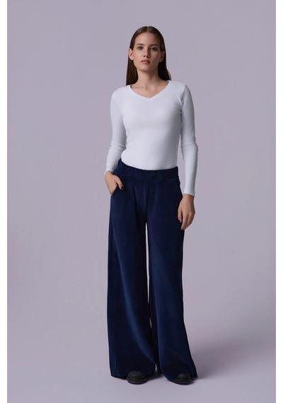 Defys Kadın Bol Paça Cepli Kadife Oversize Fit Pantolon Lacivert - 595424688 Lacivert
