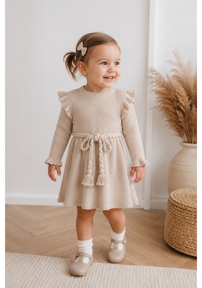Babyhola %100 Organik Triko Kız Bebek Çocuk Kemerli Elbise 32125 Bej Babyhola %100 Organik Triko Kız Bebek Çocuk Kemerli Elbise 32125 Bej