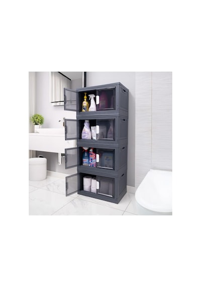 Plastik Banyo Mutfak Düzenleyici Dolap, Çok Amaçlı Katlanır Organizatör, 125x55x33 Cm, 4 Bölmel Gri