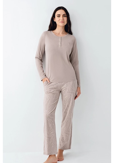 Modadua Pierre Cardin 9097-s Kadın Uzun Kol Pijama Takım Vizon