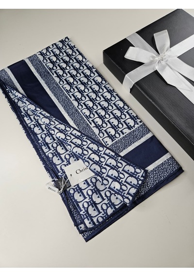 Miorel Scarfs Harf Tema Çift Taraflı Vual İpek Eşarp Silk Scarf Hijab Aksesuar Fular Lacivert