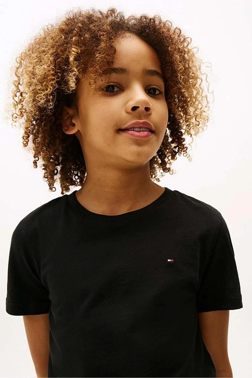 Tommy Hilfiger Erkek Çocuk Basic Pamuklu T-shirt - Siyah-10989 Meteorite