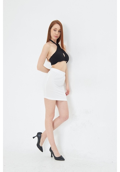 Lesa Wear Yüksek Bel Likralı Mini Etek Beyaz