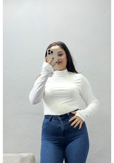 Belendir Kadın Parmak Geçmeli Body Beyaz