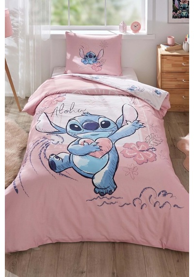 Lisanslı Fitted Çarşaflı Tek Kişilik Çocuk Nevresim Takımı-stitch Aloha Pembe
