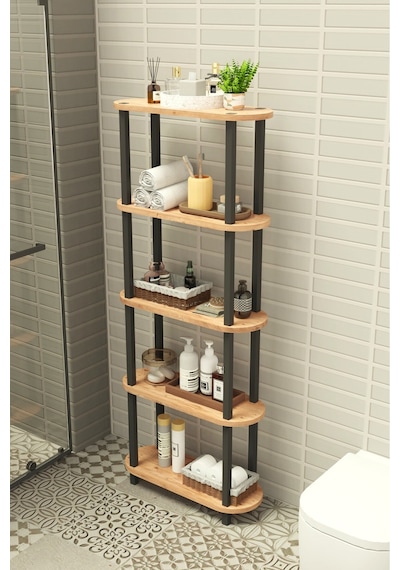 Soft 5 Katlı Banyo Düzenleyici Çok Raflı Banyo Organizeri Çok Amaçlı Banyo Düzenleyici - Meşe Meşe