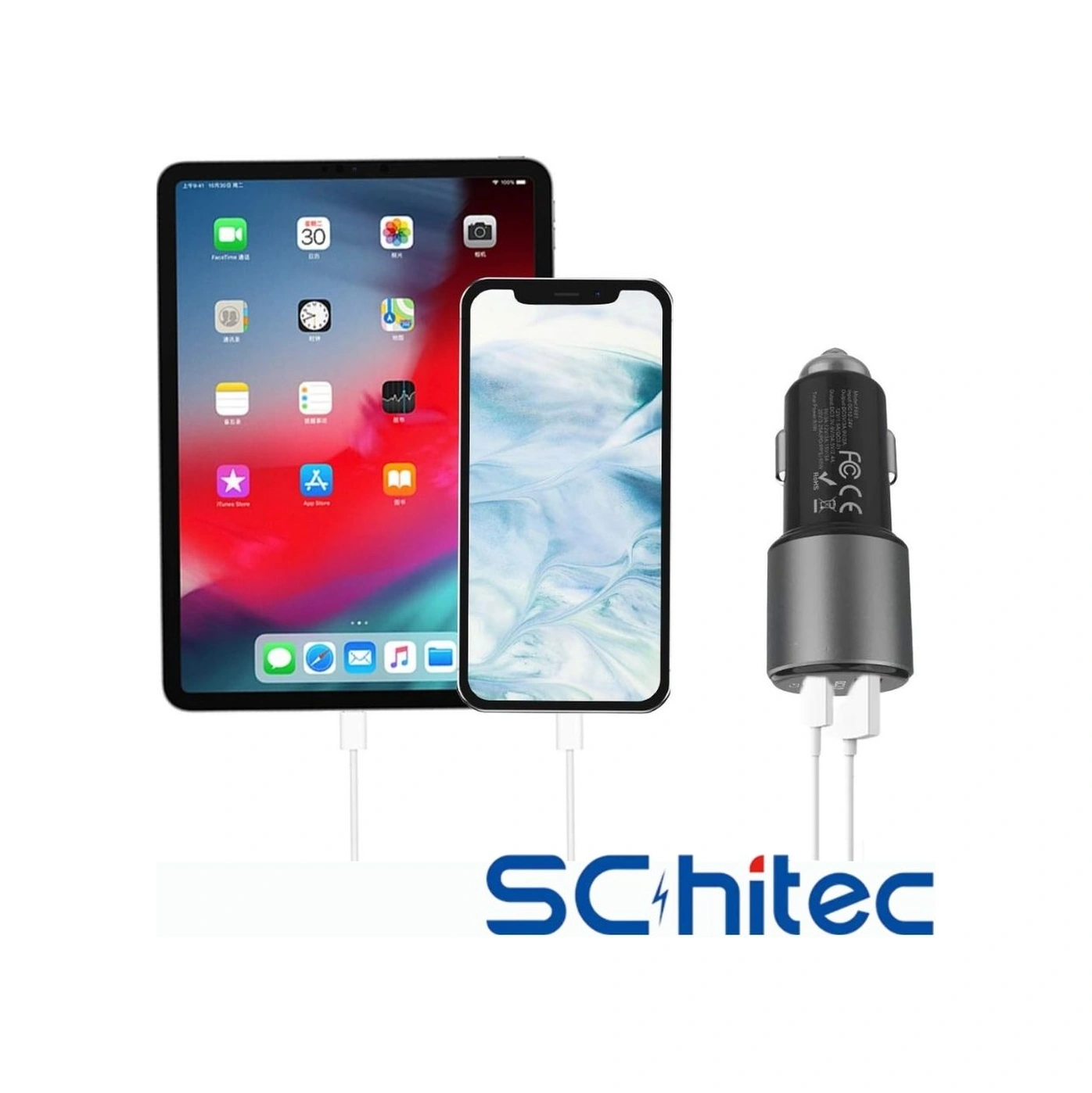 Schitec Usb-a 55w / Pd20w Çift Çıkışlı Süper Hızlı Araç Şarj Aleti Başlığı Ot704 -
