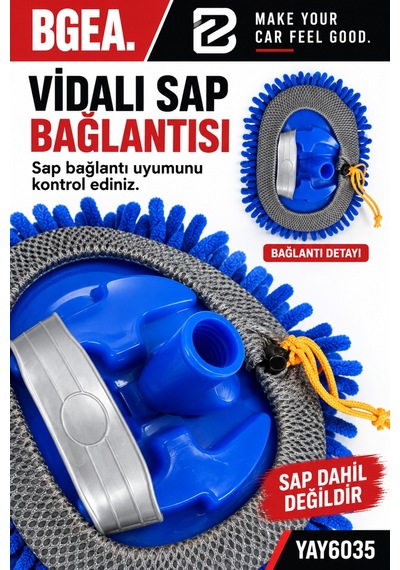 Bgea Mavi Mikrofiber Mop Başlığı Plastik Gövde Ve Mop Bezi
