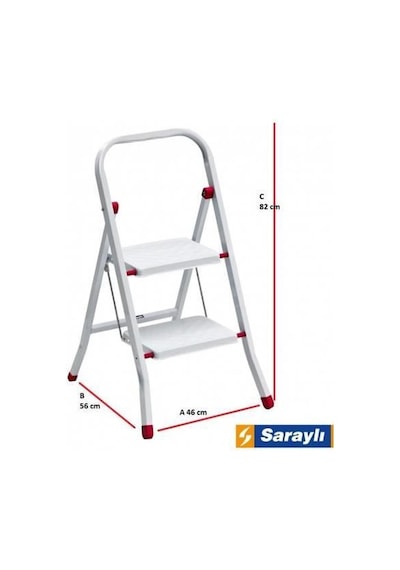 Saraylı Pratik Metal Merdiven Beyaz 2 Basamaklı