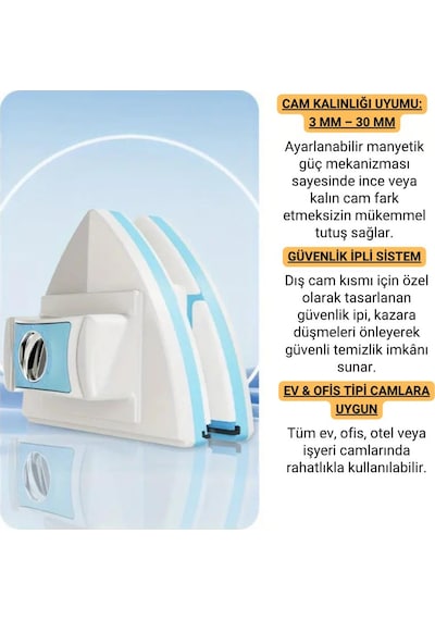 Coofbe 3-30mm Arası Mıknatıslı Pimapen Isıcam Çift Cam Pencere Uyum Kademe Ayarlı Cam Silme Aparatı Beyaz