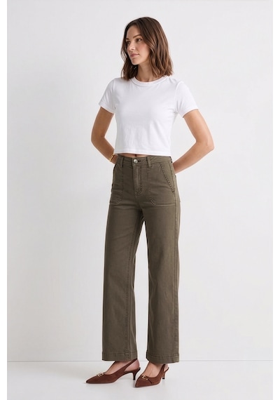 Kadın Kahverengi Yüksek Bel İnce Rahat Wide Leg Jean Pantolon