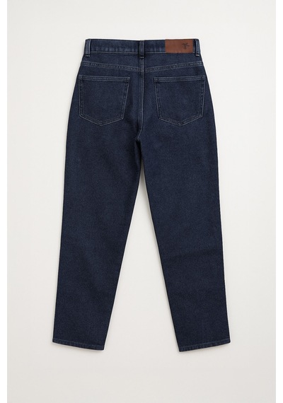 Kadın Yüksek Bel Mom Fit İndigo Jean Pantolon İndigo