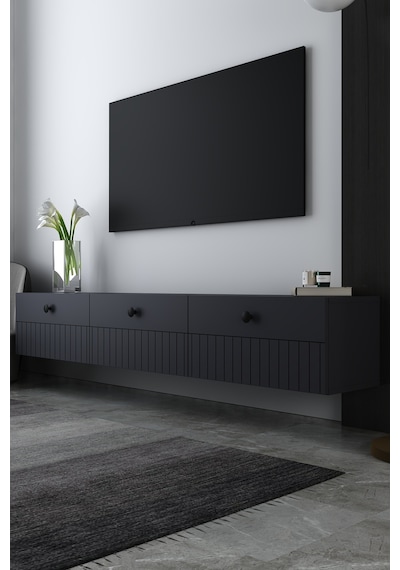 180dhdtda7a İlay Duvara Monte Lazer Desen Kapaklı Tv Sehpası Antrasit