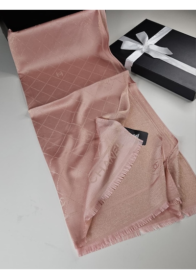 Miorel Scarfs Chnl Tema Simli Kaşmir İpek Şal Scarfs Cashmere Shawl Hijab Yeni Sezon Pudra