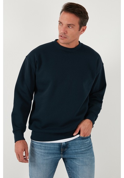 Buratti Regular Fit Bisiklet Yaka Pamuklu Içi Tüylü Yumuşak Şardonlu Erkek Sweat 5905255 Koyu Lacivert