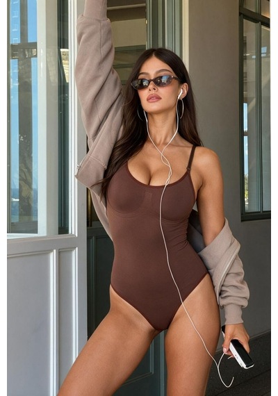 Kadın Slip Kalıp Kahverengi Body Örme Orta Destek