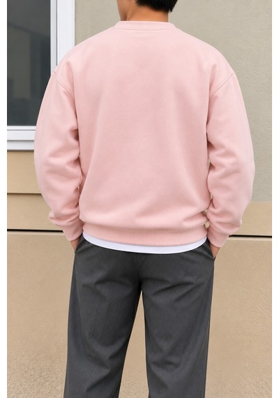 Cool Tarz Erkek 3 İplik Şardonlu Regular Fit Bisiklet Yaka Basic Sweatshirt Pembe Pembe