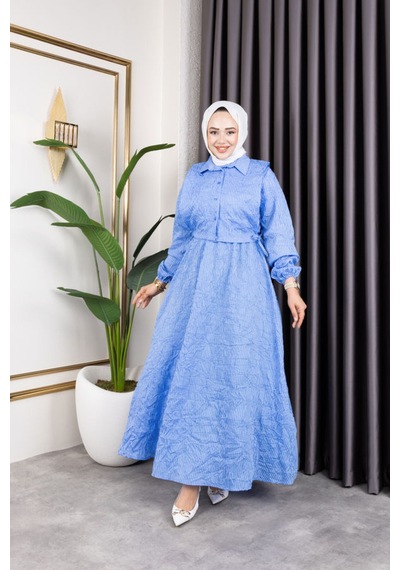 Hira Life Fashion Kadın Mavi Tesettür Giyim Gömlek Detaylı Çizgili Viskon Kıraş Elbise İkili Takım Mavi Mavi Hira Life Fashion Kadın Mavi Tesettür Giyim Gömlek Detaylı Çizgili Viskon Kıraş Elbise İkili Takım Mavi Mavi