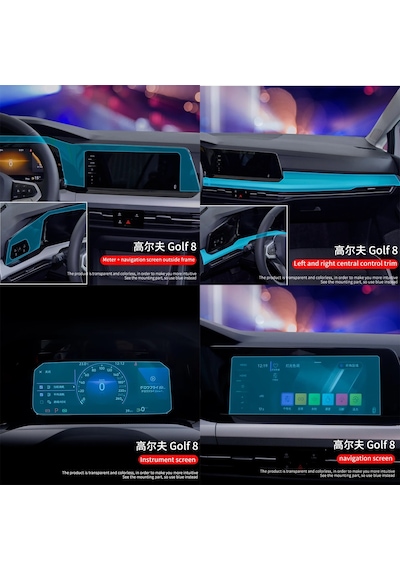 Novstrap Vw Golf 8 İle Uyumlu Trim Ve Ekran Koruyucu Film 18 Parça Şeffaf Araç İçi Ppf Kaplama Seti