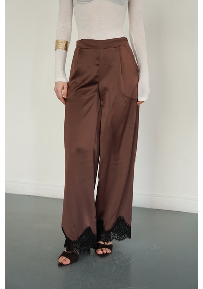 Verymoda Paçası Dantelli Saten Pantolon D2969 Kahve