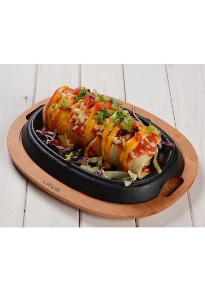 Lava Döküm Oval Fajita Tabağı Kayın Servis Ahşabı Ölçü 26x19cm.