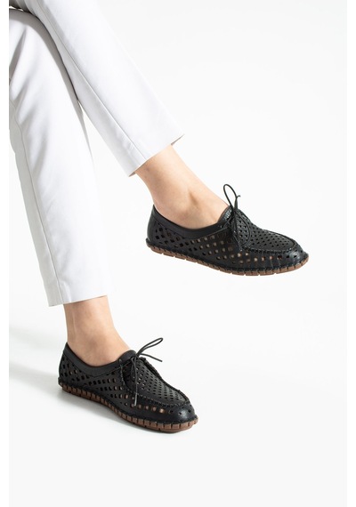 Dabab Shoes Vırena Kadın Siyah Hakiki Deri File Bağcıklı Düz Taban Yazlık Babet Loafer Ayakkabı Dabab Shoes Vırena Kadın Siyah Hakiki Deri File Bağcıklı Düz Taban Yazlık Babet Loafer Ayakkabı