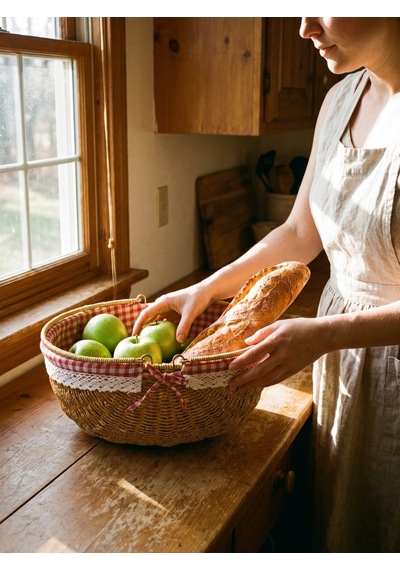 Piknik Sepeti Oval Hasır Detaylı 38 Cm Krem