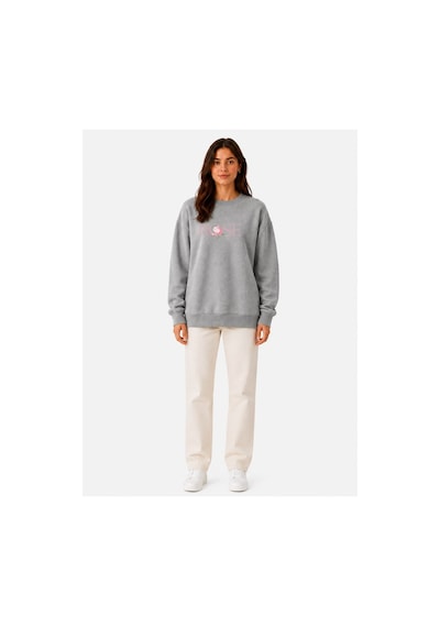 Herkesemoda Rose Baskı Detaylı Şardonlu 2 İplik Bisiklet Yaka Sweatshirt Gri
