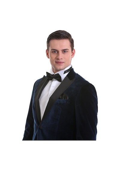 Hatemoğlu Lacivert Slim Fit Düz Sivri Yaka Kadife Klasik Smokin Damatlık 3 Lacivert
