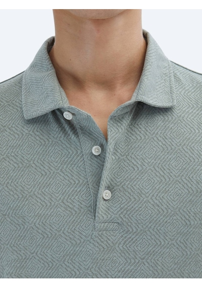 Kip Haki Desenli Polo Yaka Pamuk Karışımlı T-shirt Haki
