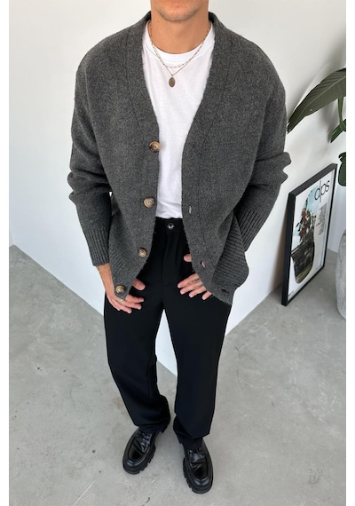 Antrasit Basic Soft Relaxed Hırka Antrasit